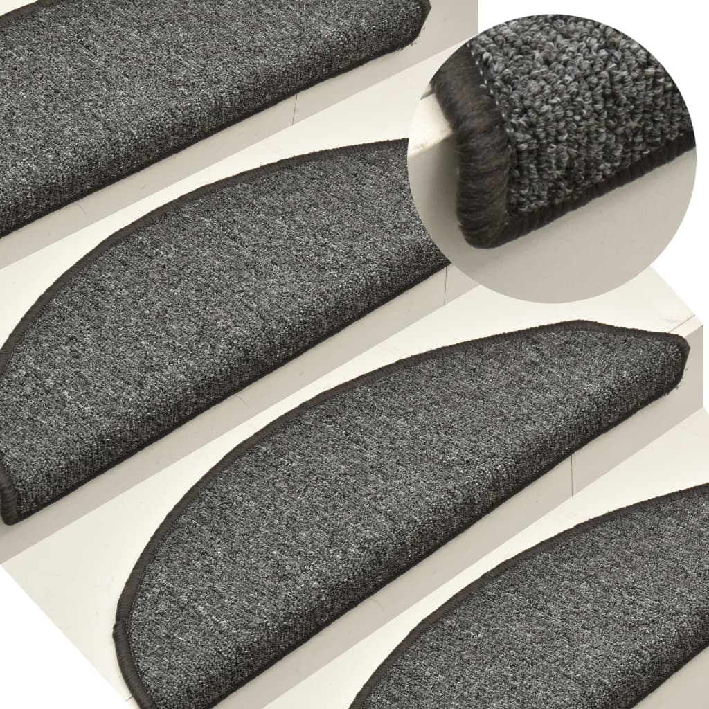Tappetini per scale 15 pz 56x17x3 cm Grigio e Nero Semicircolari