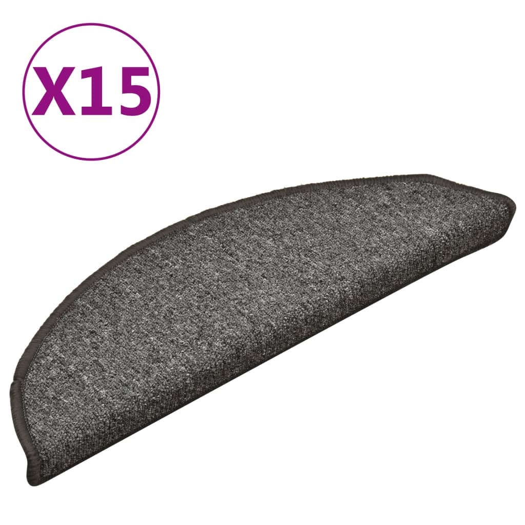 Tappetini per scale 15 pz 56x17x3 cm Grigio e Nero Semicircolari
