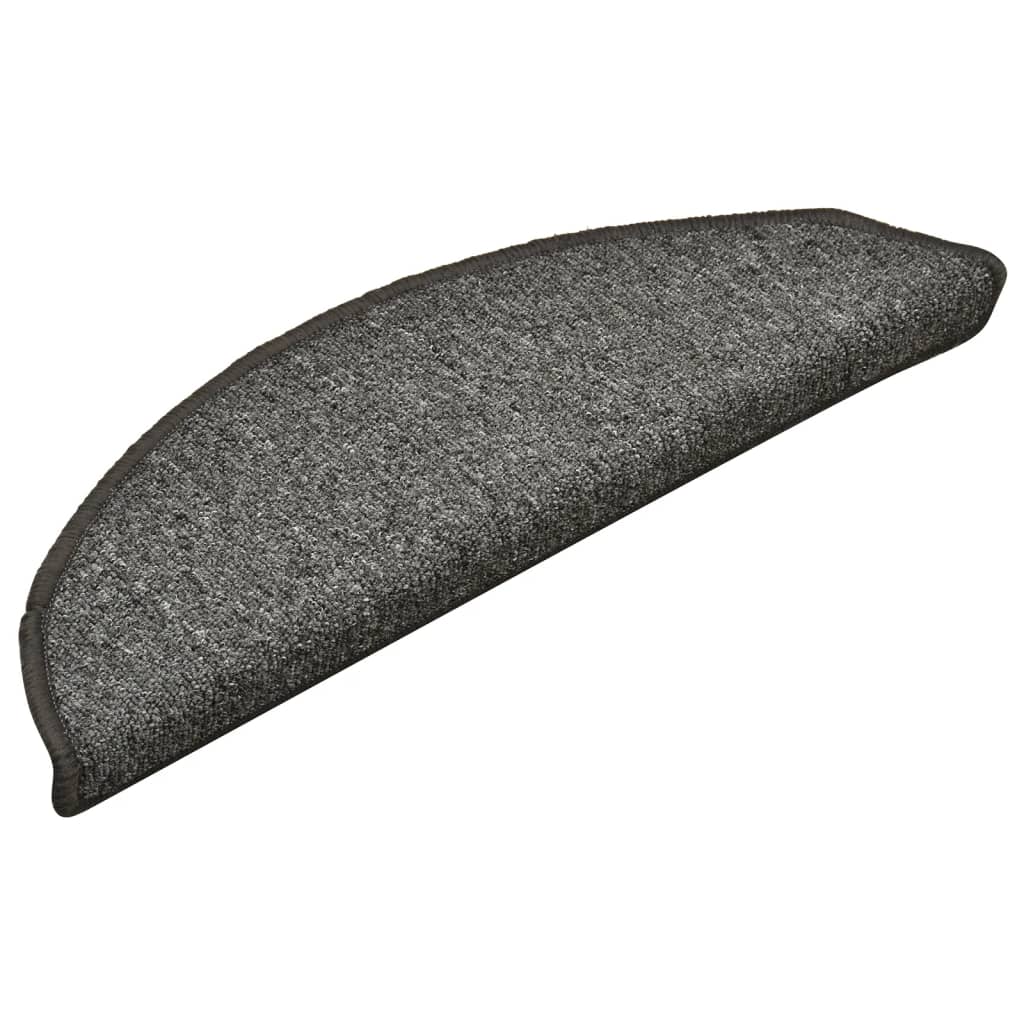 Tappetini per scale 15 pz 56x17x3 cm Grigio e Nero Semicircolari