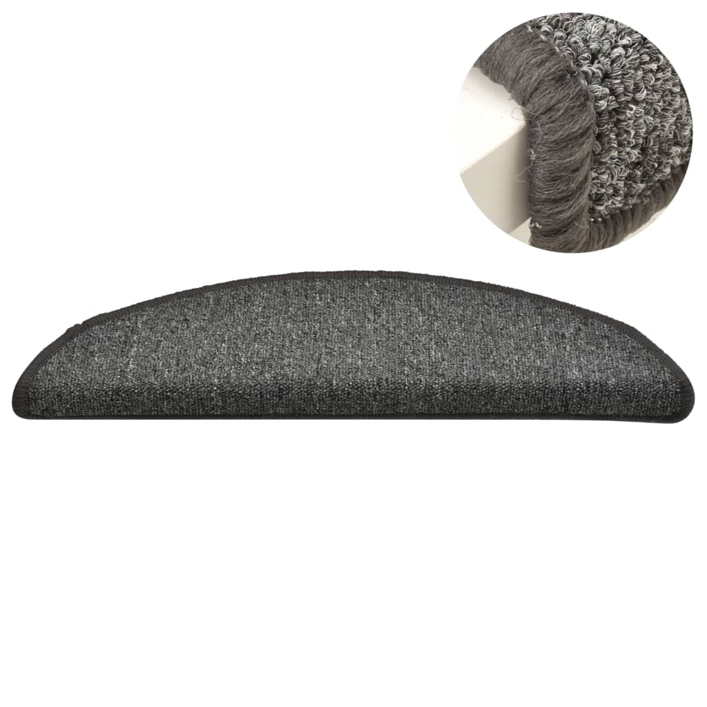 Tappetini per scale 15 pz 56x17x3 cm Grigio e Nero Semicircolari