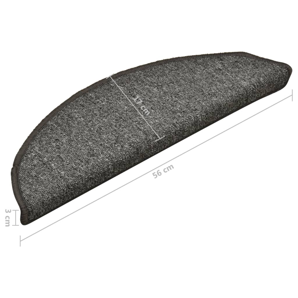Tappetini per scale 15 pz 56x17x3 cm Grigio e Nero Semicircolari