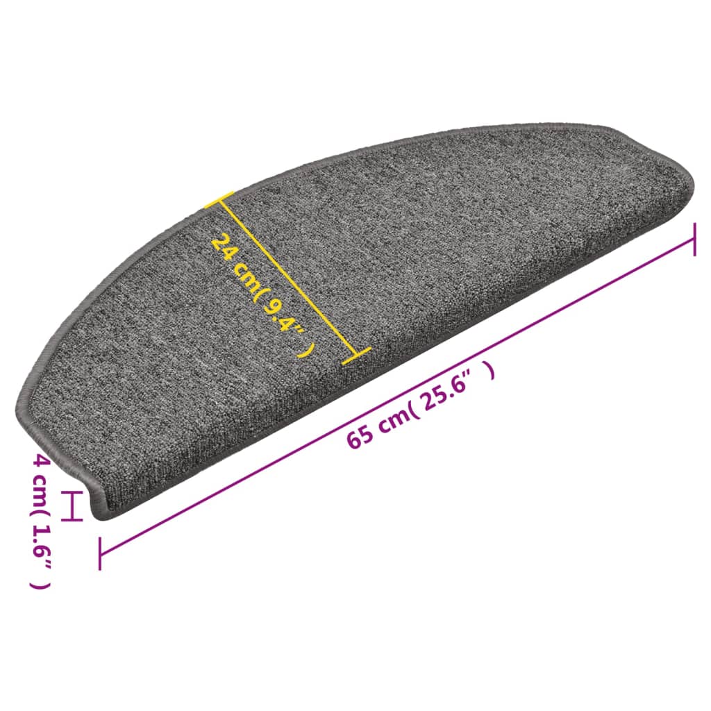 Tappetini per scale 15 pz 65x24x4 cm Grigio e Nero Semicircolari Grandi