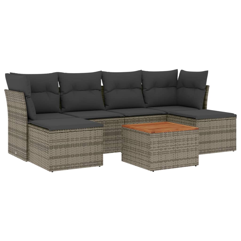 Set Divani da Giardino 7 pz con Cuscini Grigi in Rattan PE