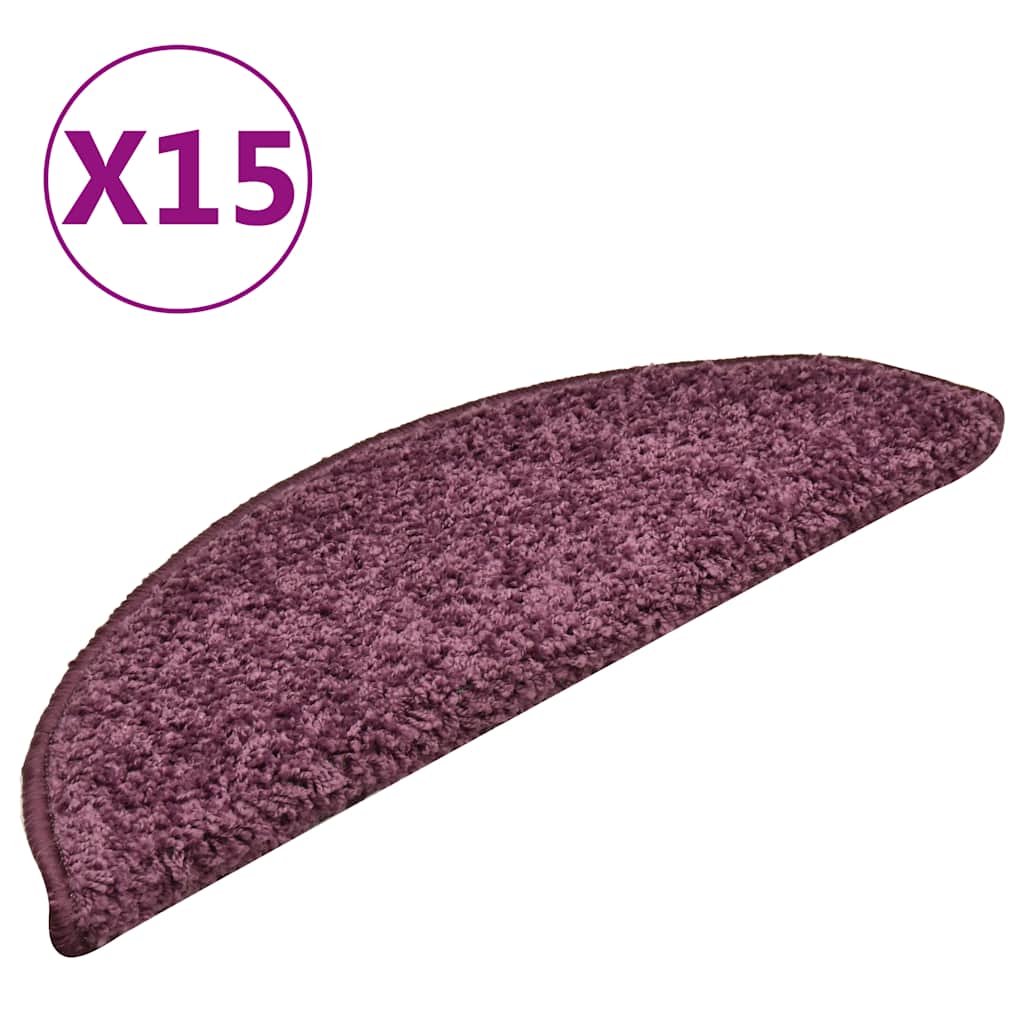 Tappetini per scale 15 pz 56x17x3 cm Viola scuro semicircolari