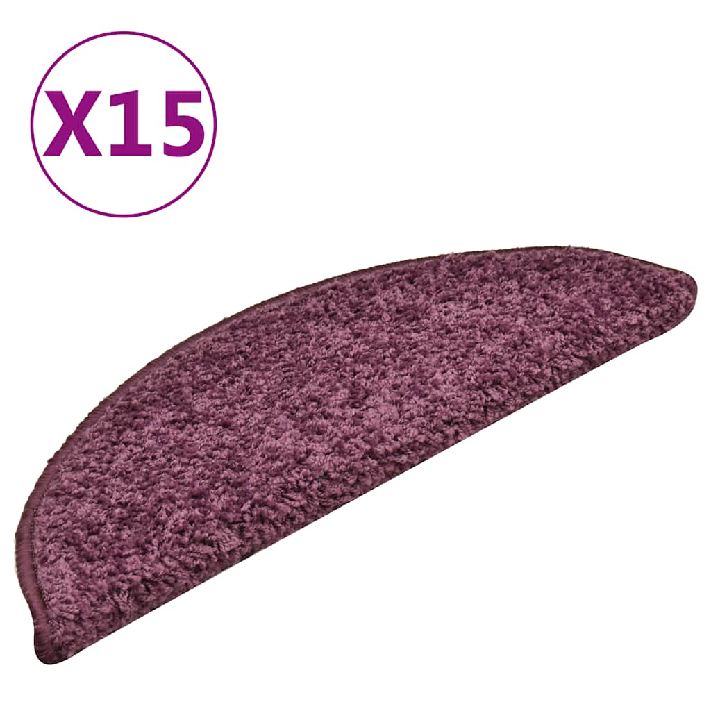 Tappetini per scale 15 pz 56x17x3 cm Viola scuro semicircolari