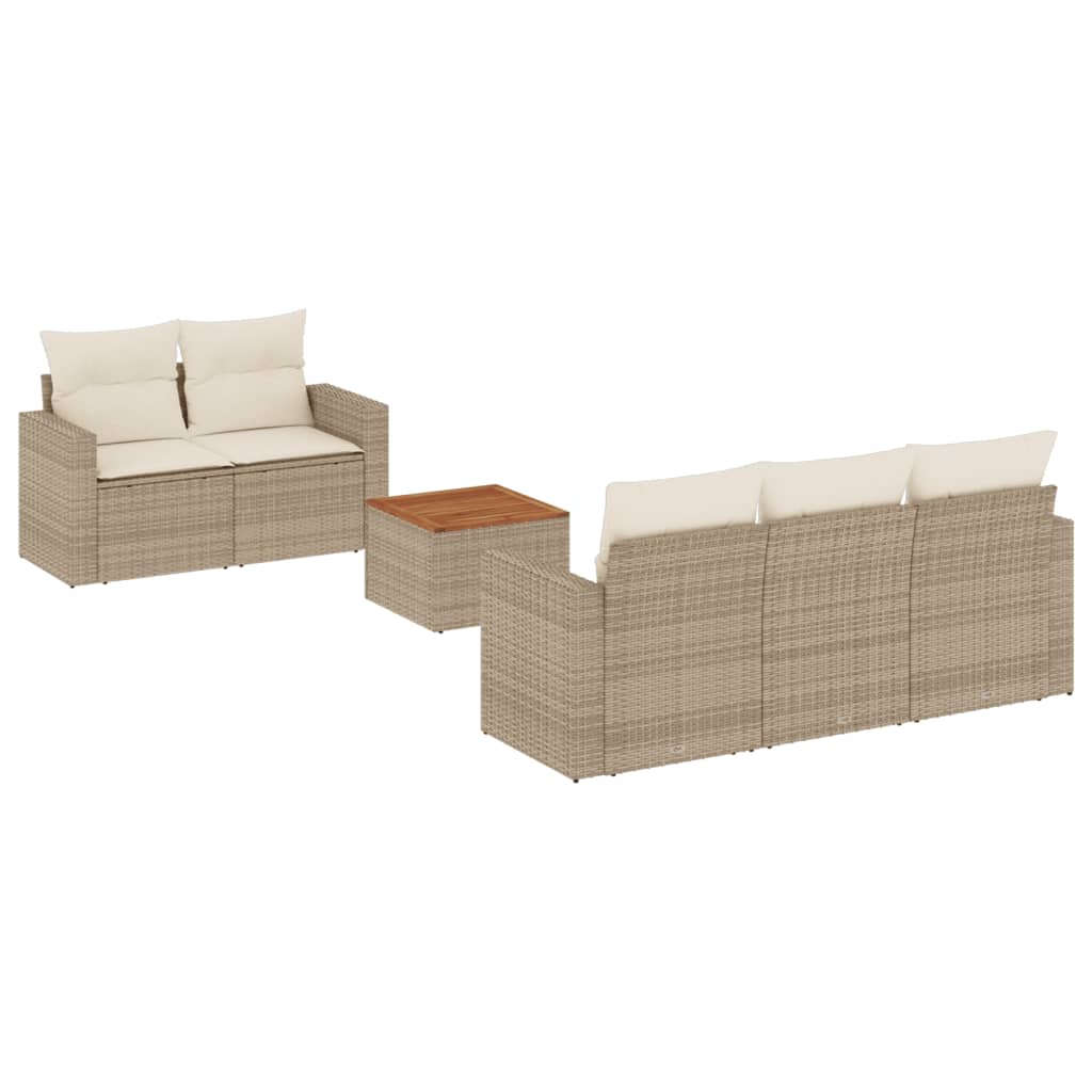 Set Divano da Giardino 6 pz con Cuscini Beige in Polyrattan