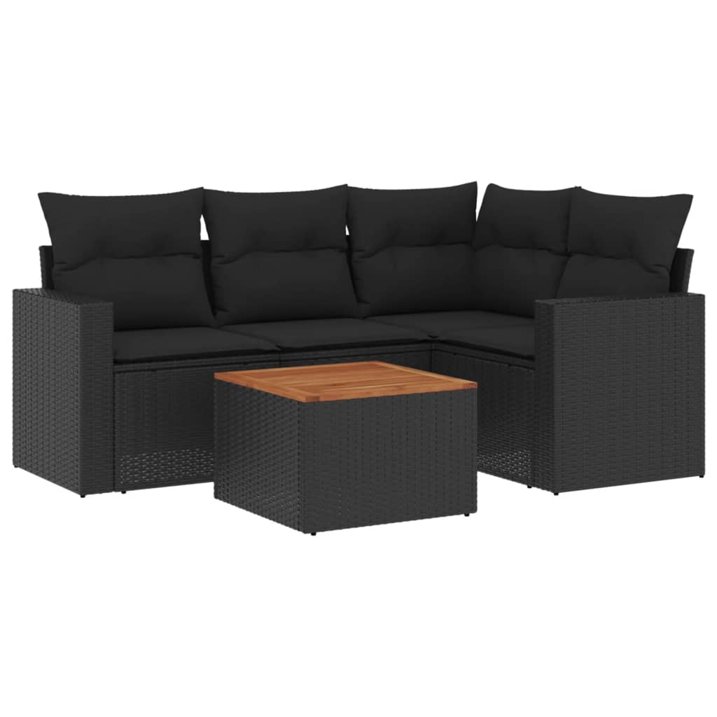 Set Divani da Giardino 5 pz con Cuscini in Polyrattan Nero