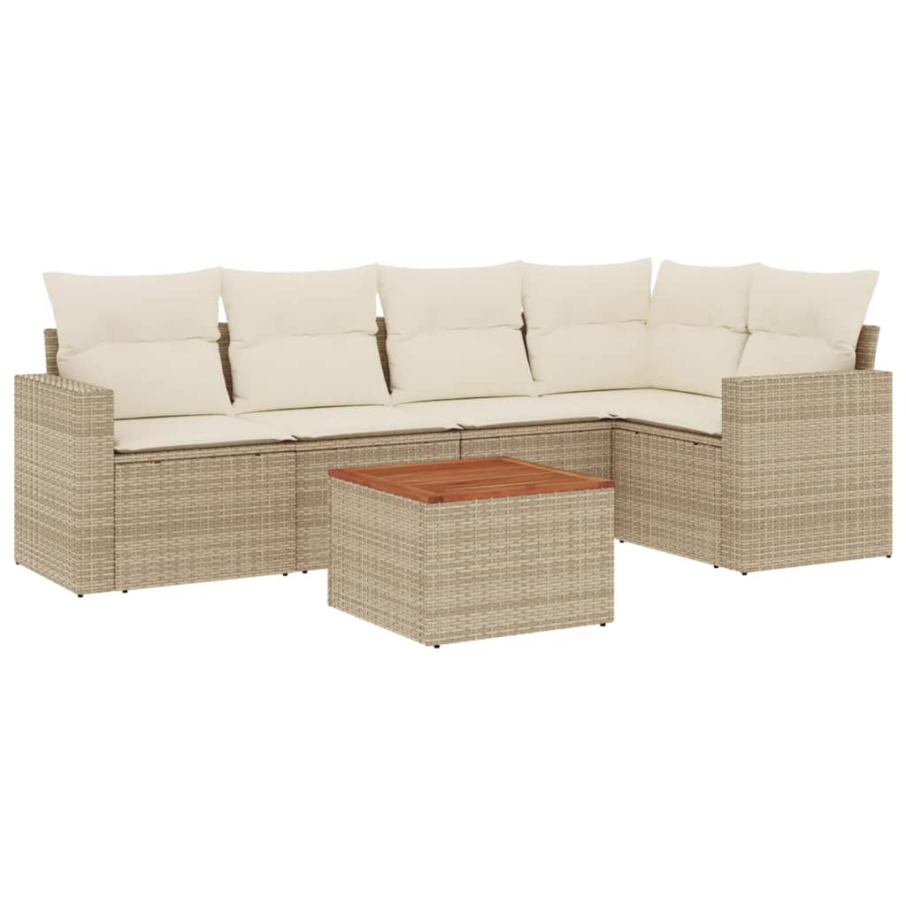 Set Divano da Giardino 6 pz con Cuscini Beige in Polyrattan