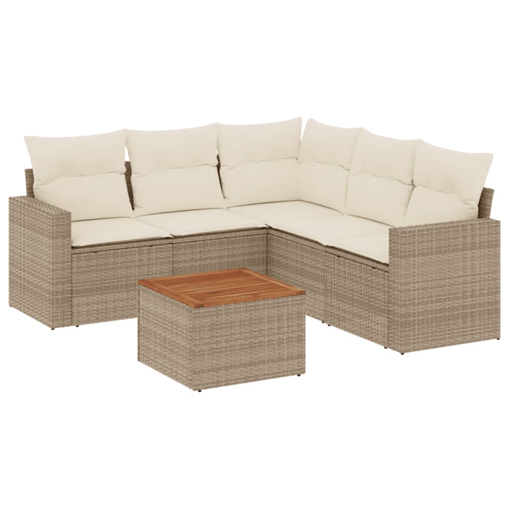 Set Divano da Giardino 6 pz con Cuscini Beige in Polyrattan