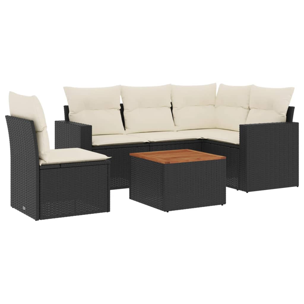 Set Divano da Giardino 6 pz con Cuscini Nero in Polyrattan