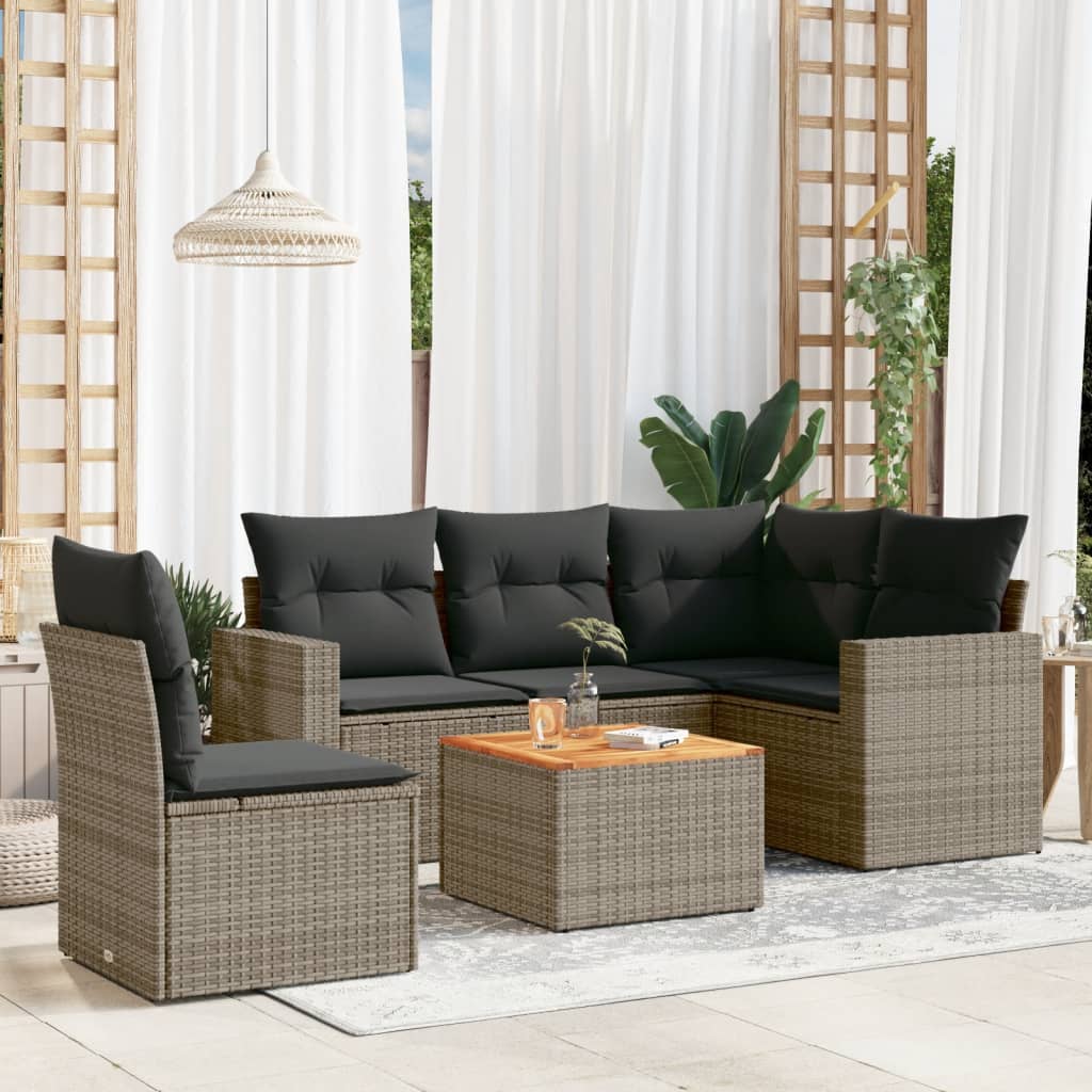 Salotto da giardino 6 posti grigio in polyrattan