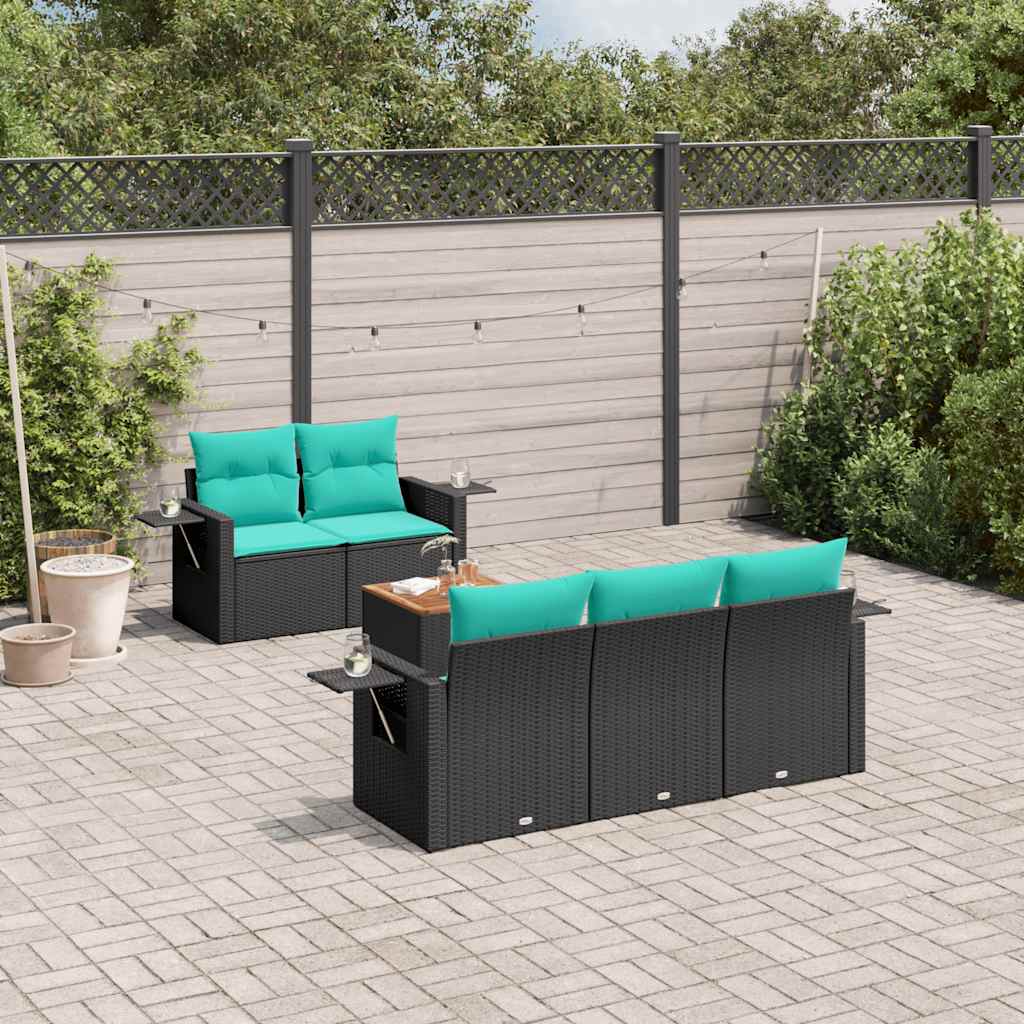 Set Divani da Giardino 6 pz con Cuscini Nero in Polyrattan
