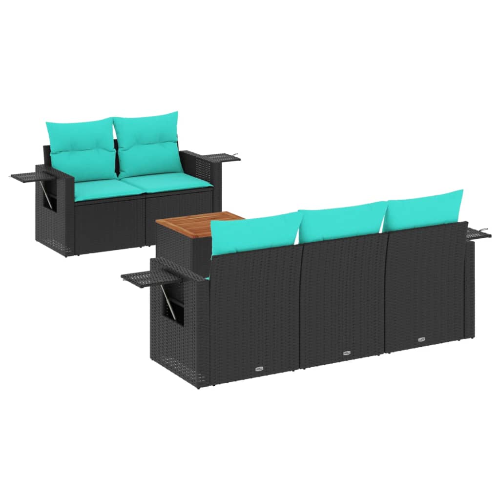 Set Divani da Giardino 6 pz con Cuscini Nero in Polyrattan