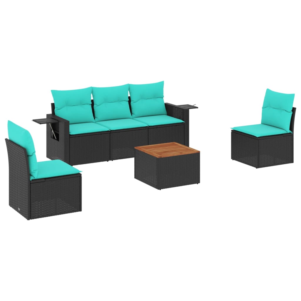 Set Divani da Giardino 6 pz con Cuscini Nero in Polyrattan