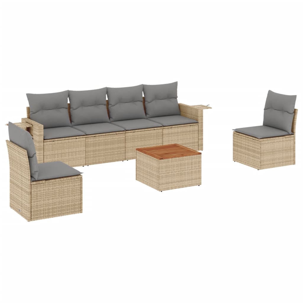 Set Divani da Giardino 7 pz con Cuscini Beige in Polyrattan