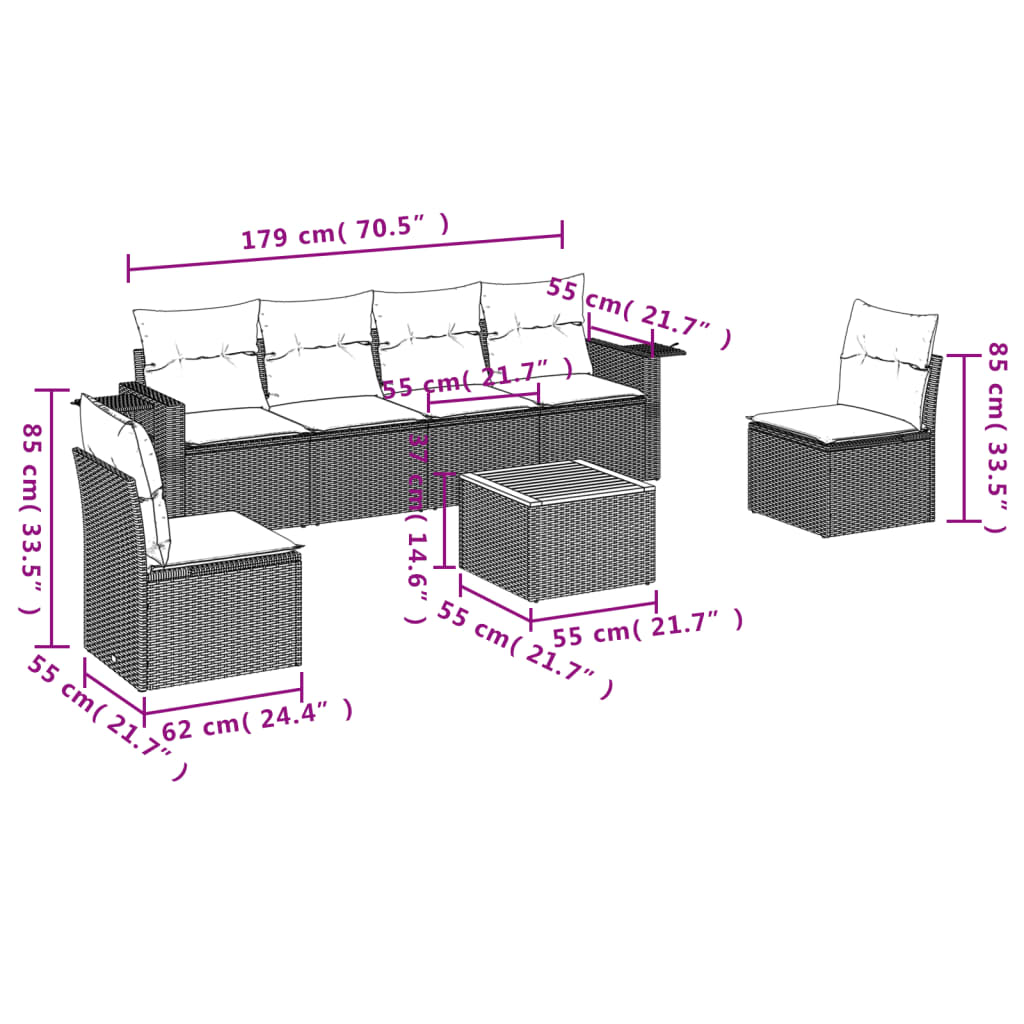 Set Divani da Giardino 7 pz con Cuscini Beige in Polyrattan