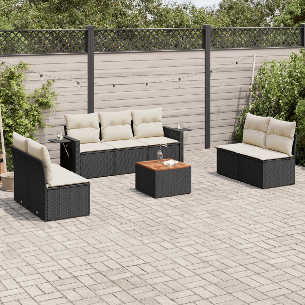 Salotto da Giardino 8 pz Nero in Polyrattan con Cuscini