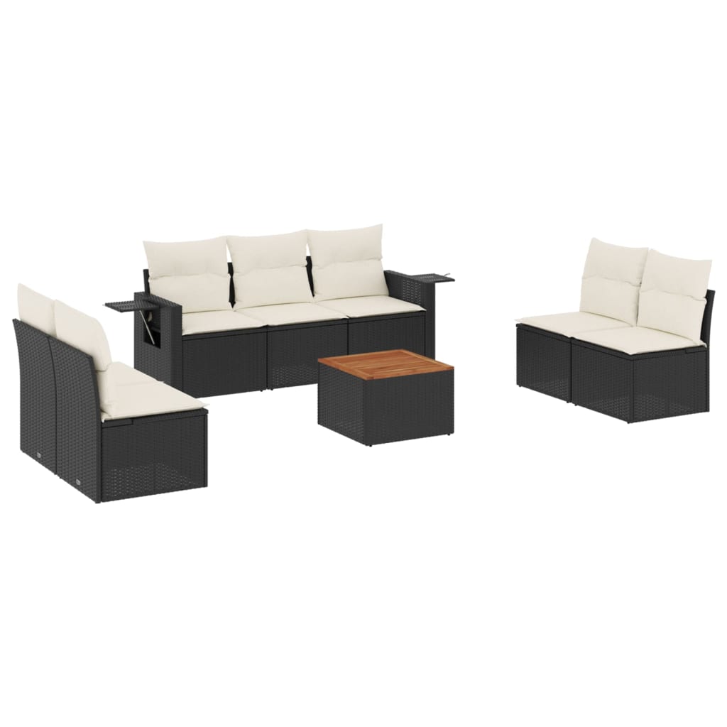 Salotto da Giardino 8 pz Nero in Polyrattan con Cuscini