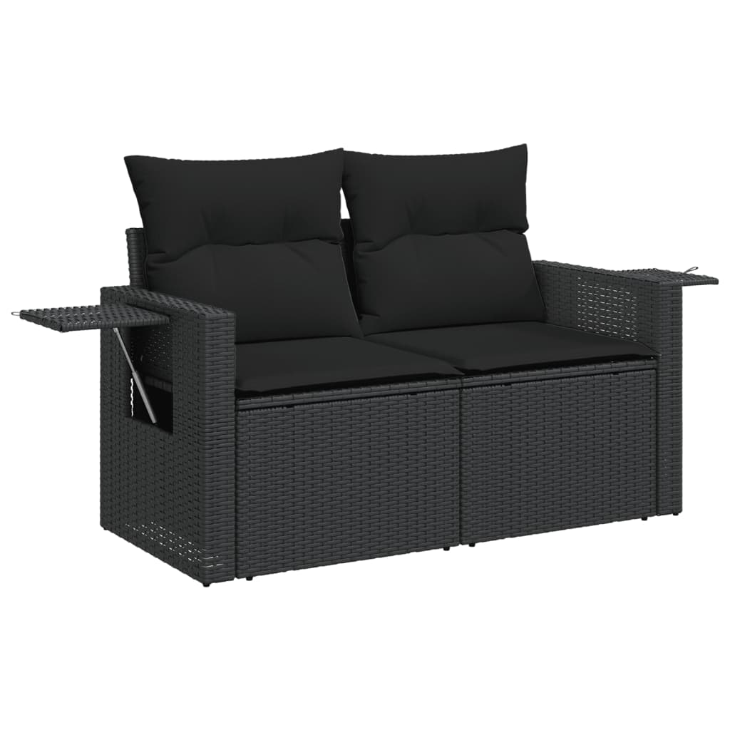 Salotto da giardino nero 6 pezzi in rattan PE, cuscini inclusi