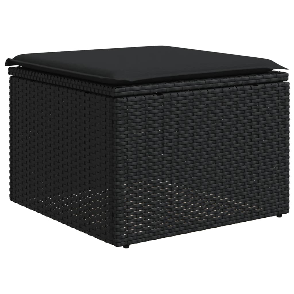 Salotto da giardino nero 6 pezzi in rattan PE, cuscini inclusi