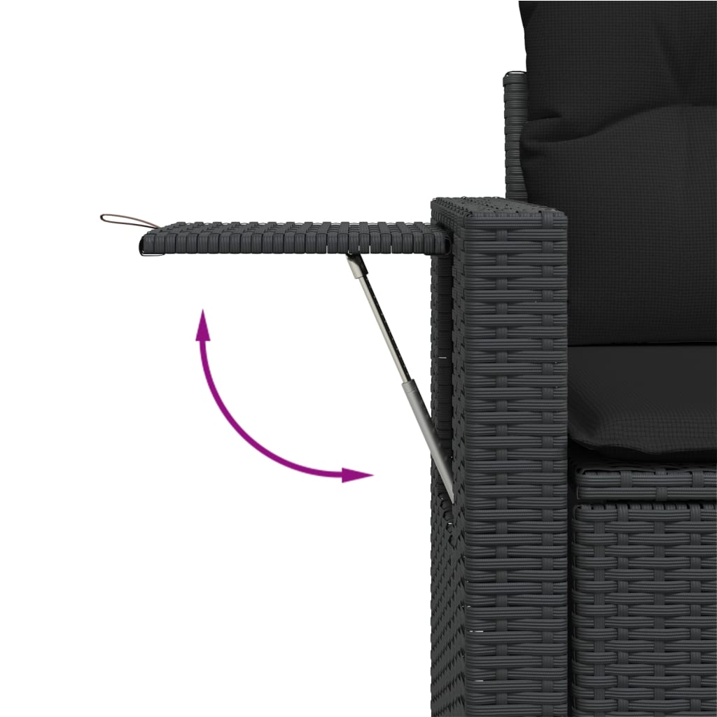 Salotto da giardino nero 6 pezzi in rattan PE, cuscini inclusi