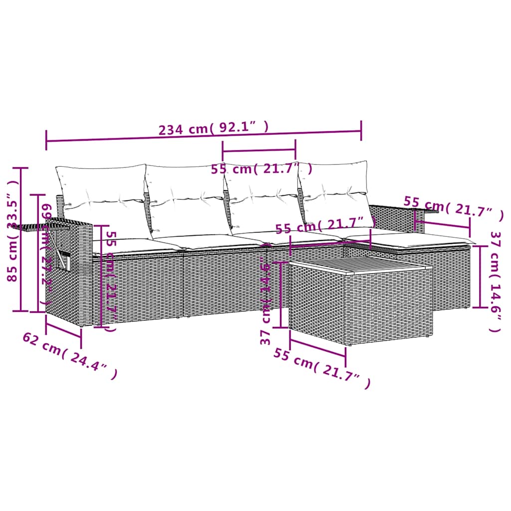 Set Divani da Giardino 6 pz Nero in Polyrattan