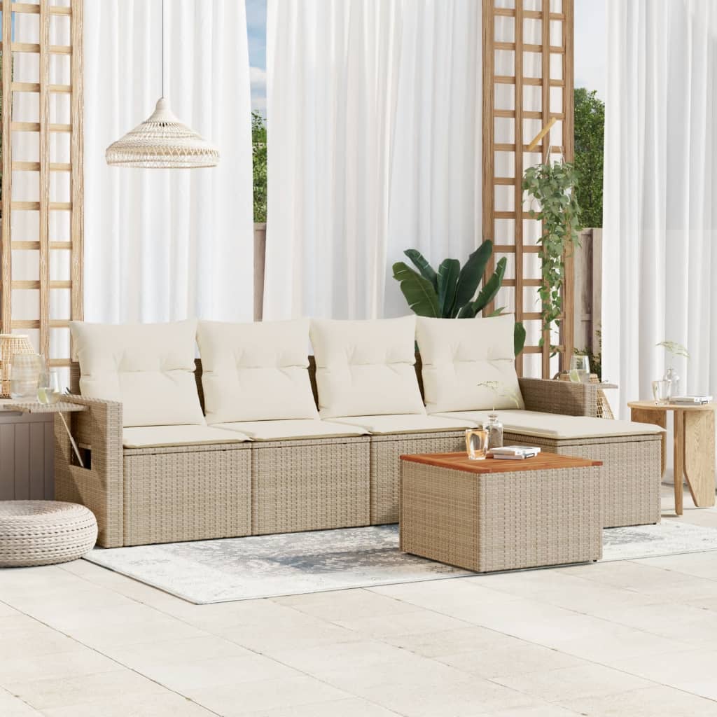 Salotto da Giardino 6 Pezzi in Rattan PE Beige con Tavolo
