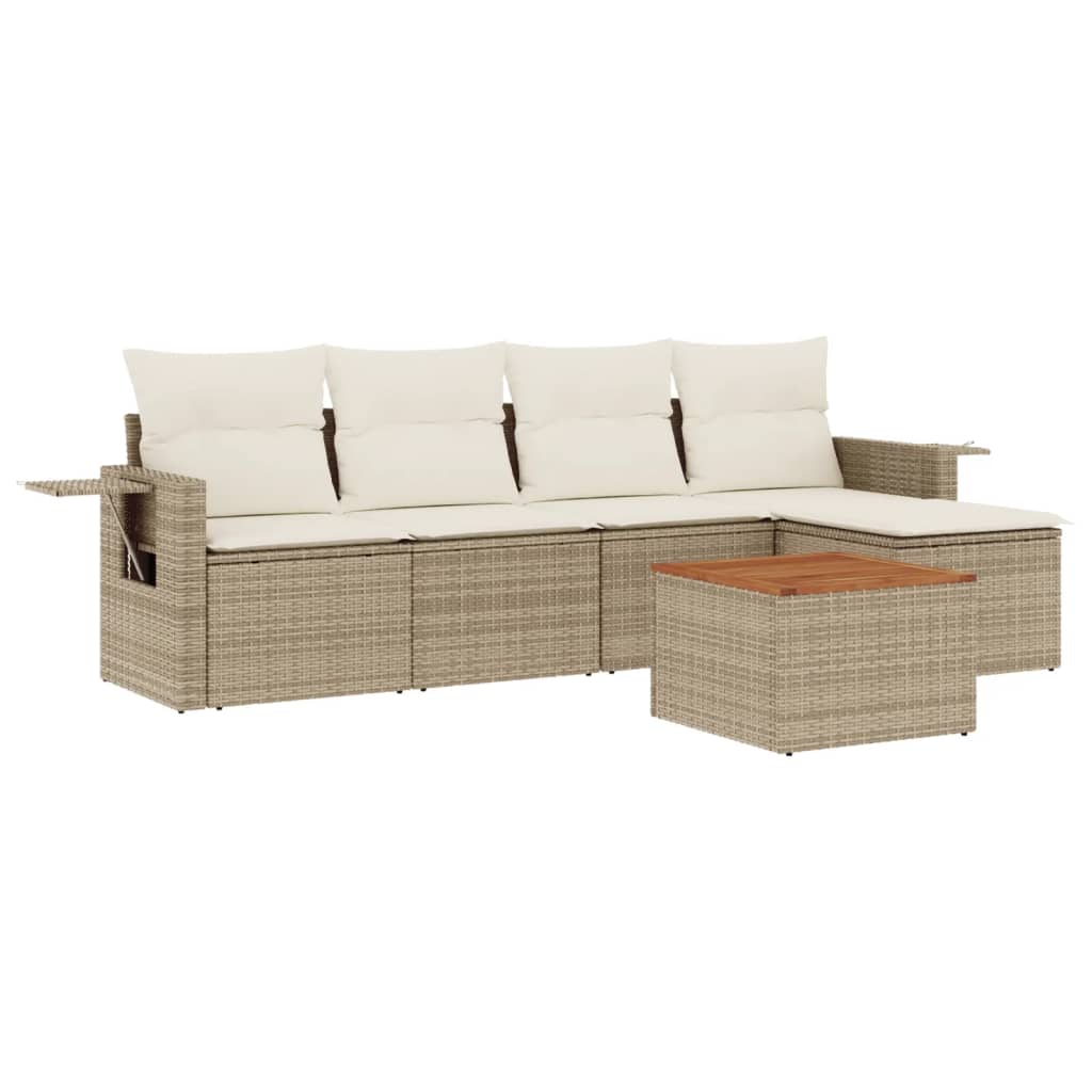 Salotto da Giardino 6 Pezzi in Rattan PE Beige con Tavolo
