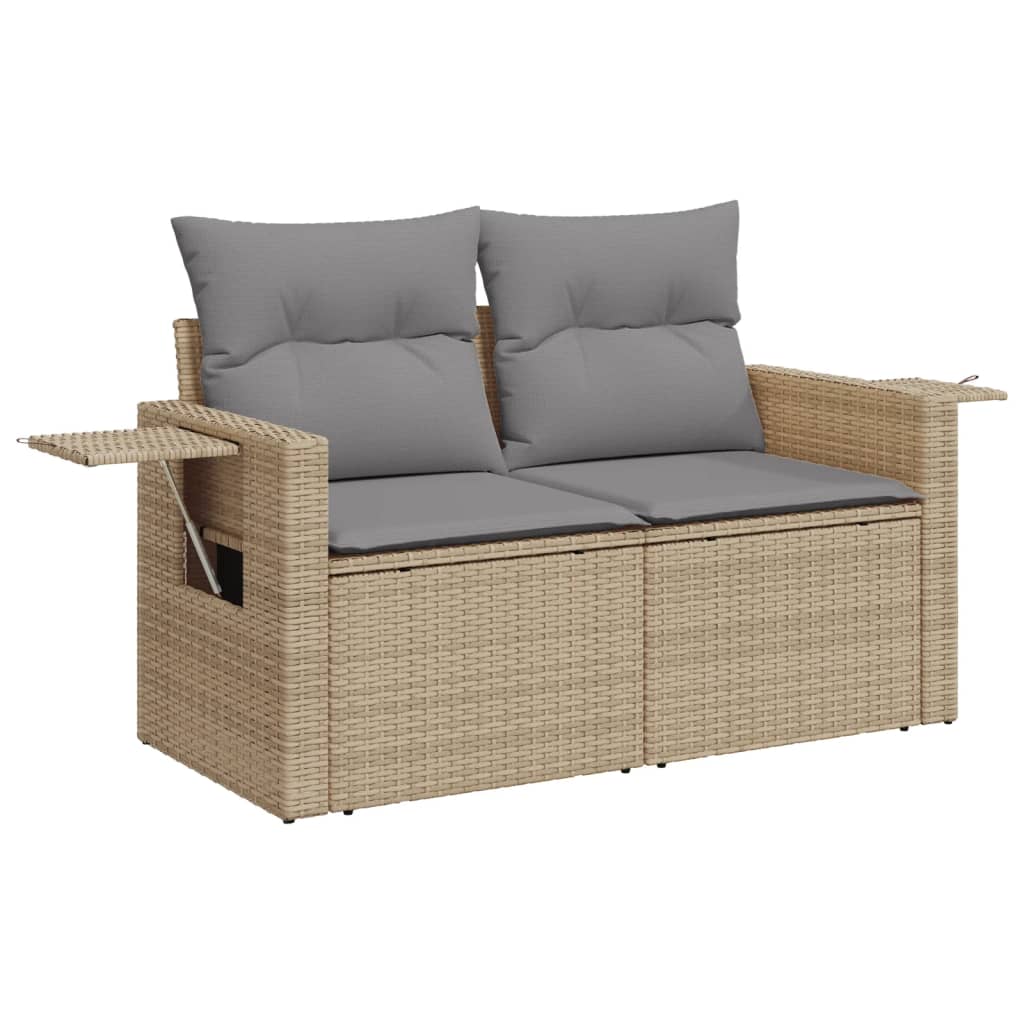 Salotto da giardino 6 pezzi in rattan PE beige e acacia