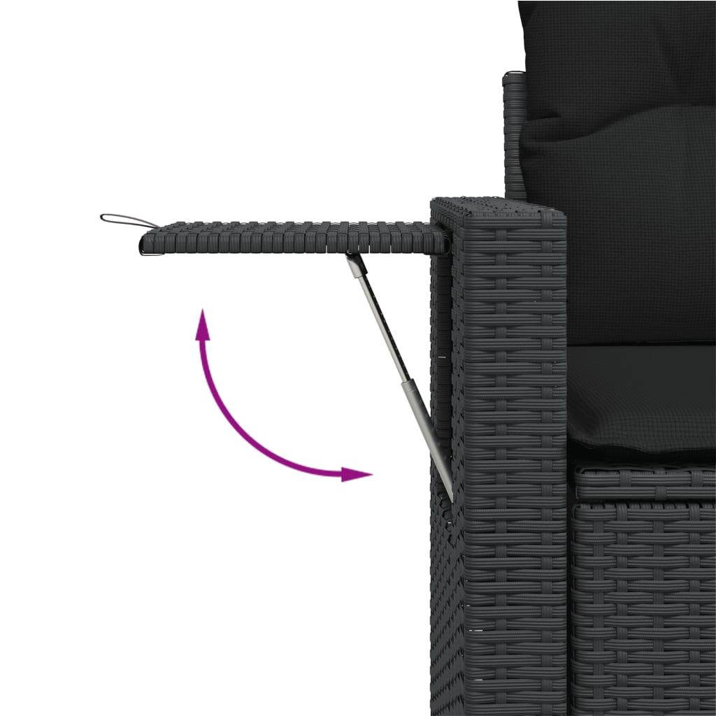 Salotto modulare nero in rattan PE, 6 pezzi con cuscini