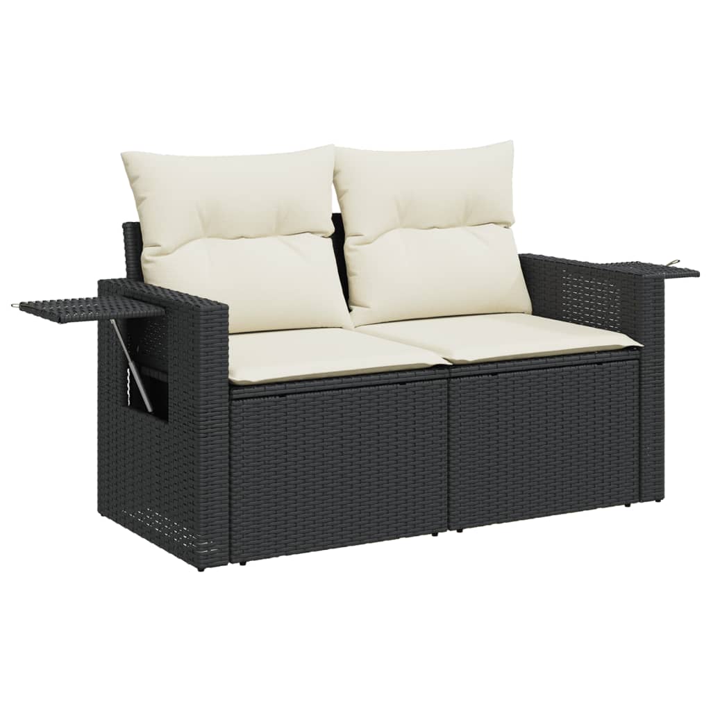 Salottino da esterno 6 pz in polyrattan nero con cuscini
