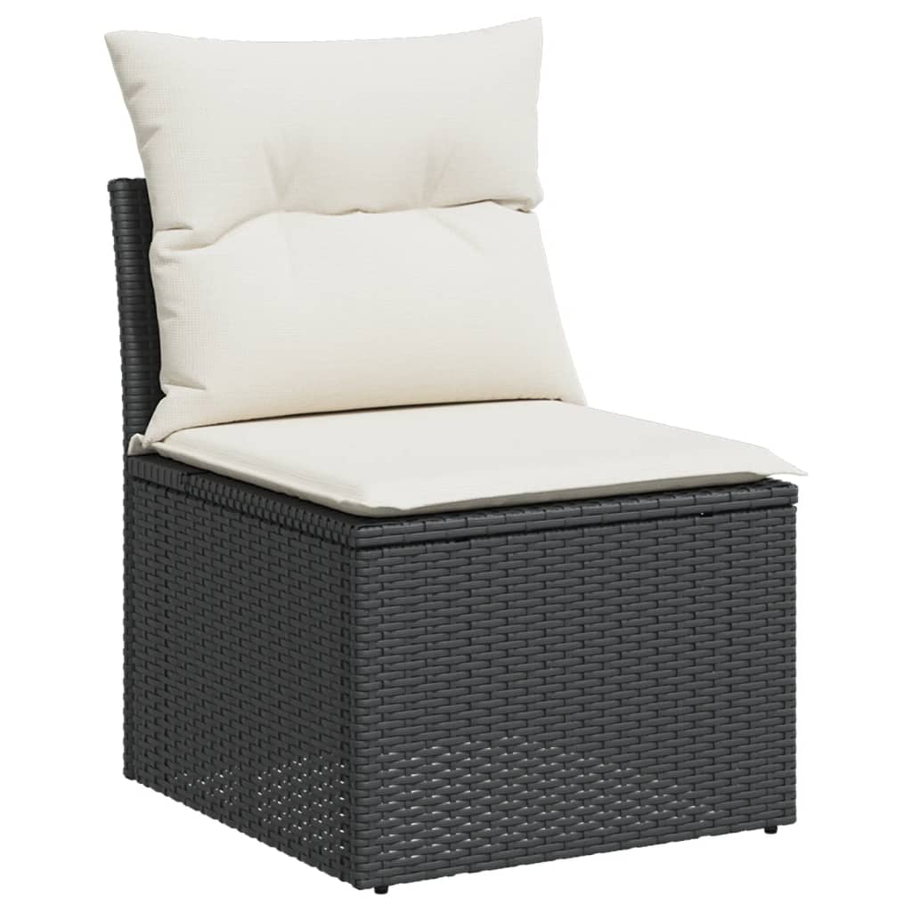 Salottino da esterno 6 pz in polyrattan nero con cuscini