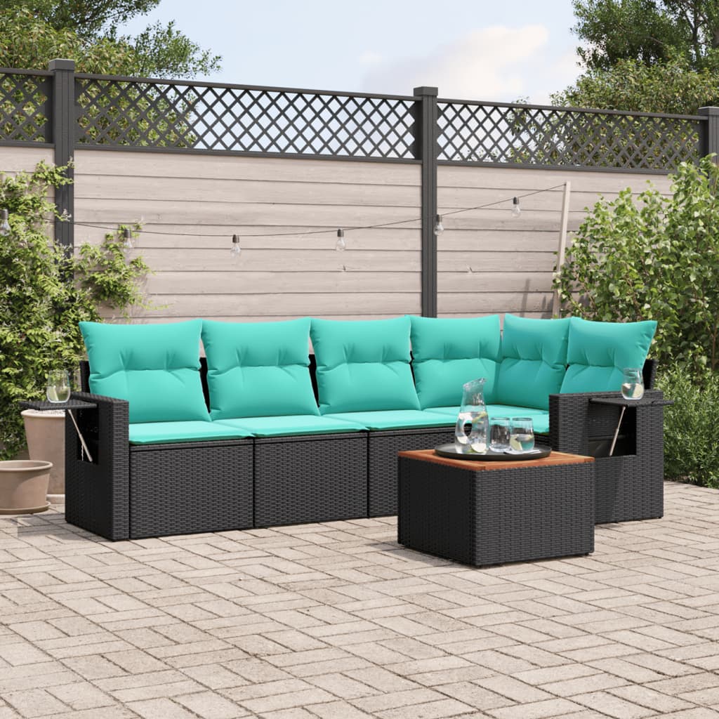 Salotto da giardino 6 pezzi in rattan PE nero