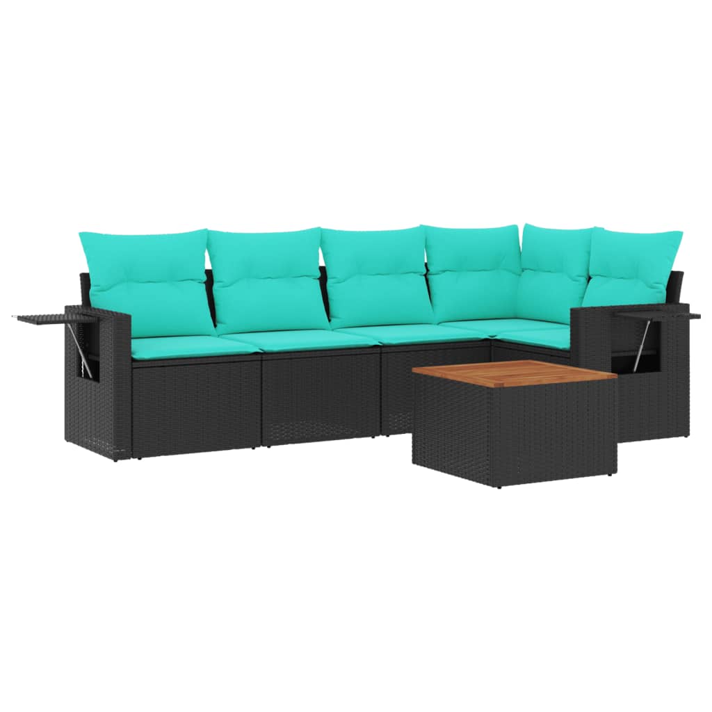 Salotto da giardino 6 pezzi in rattan PE nero