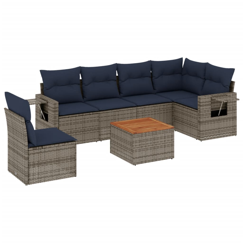 Set Divani da Giardino 7 pz con Cuscini Grigio in Polyrattan