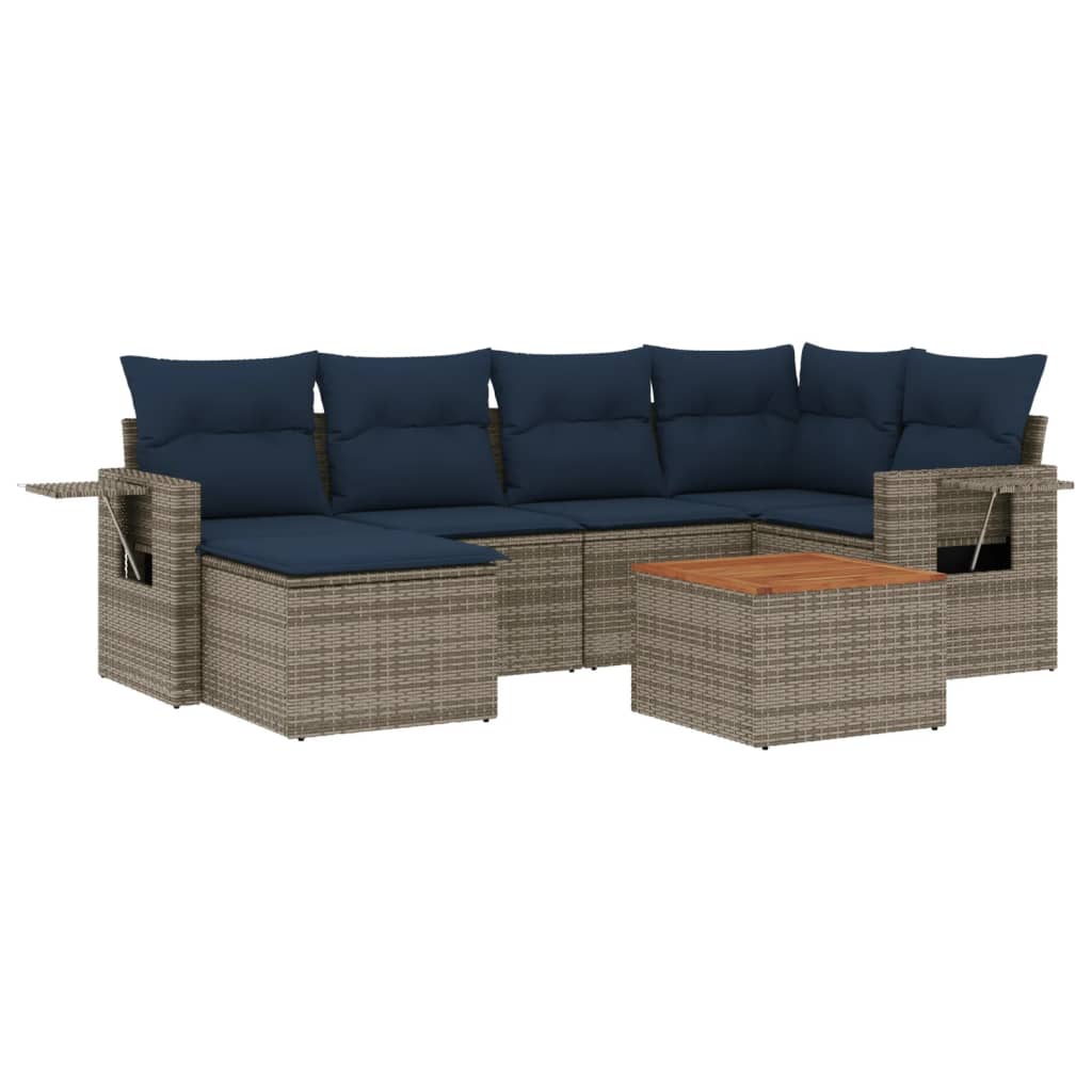 Set Divani da Giardino 7 pz con Cuscini Grigio in Polyrattan