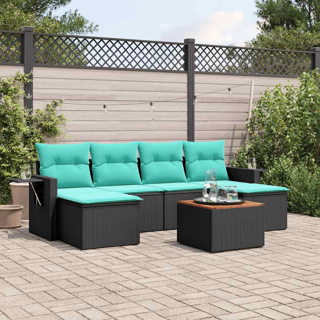 Set Divani da Giardino 7 pz con Cuscini Nero in Polyrattan