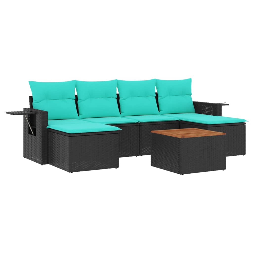 Set Divani da Giardino 7 pz con Cuscini Nero in Polyrattan