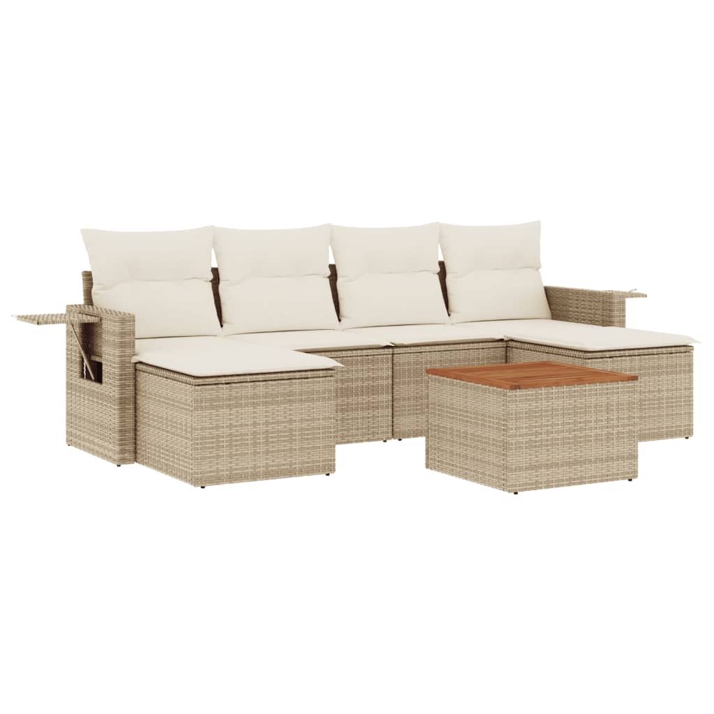 Set Divani da Giardino 7 pz con Cuscini Beige in Polyrattan