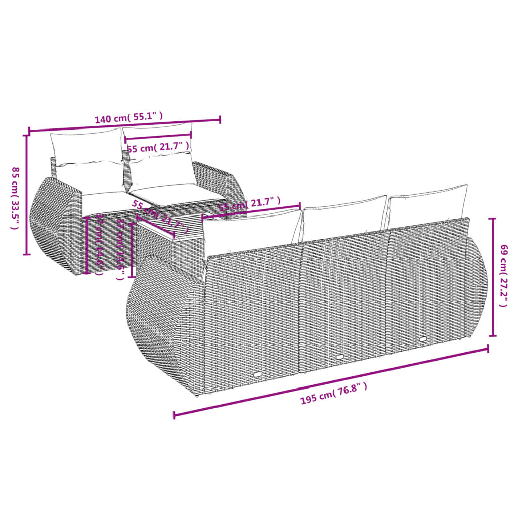Set Divano da Giardino 6 pz con Cuscini Grigio in Polyrattan