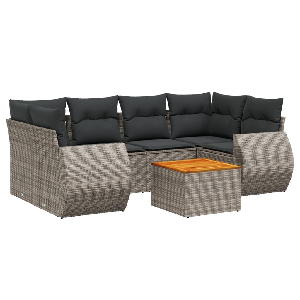 Set Divani da Giardino 7 pz con Cuscini Grigio in Polyrattan