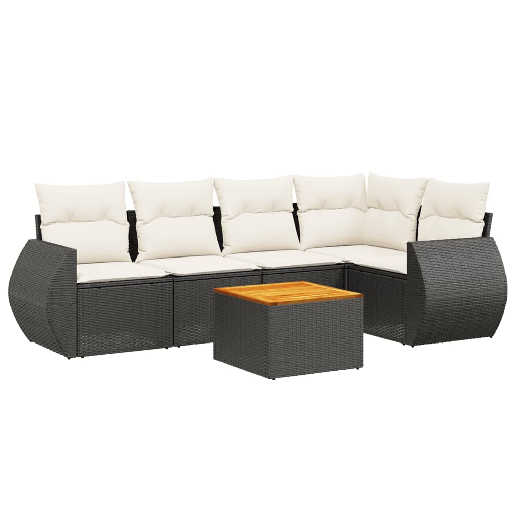 Set Divano da Giardino 6 pz con Cuscini Nero in Polyrattan