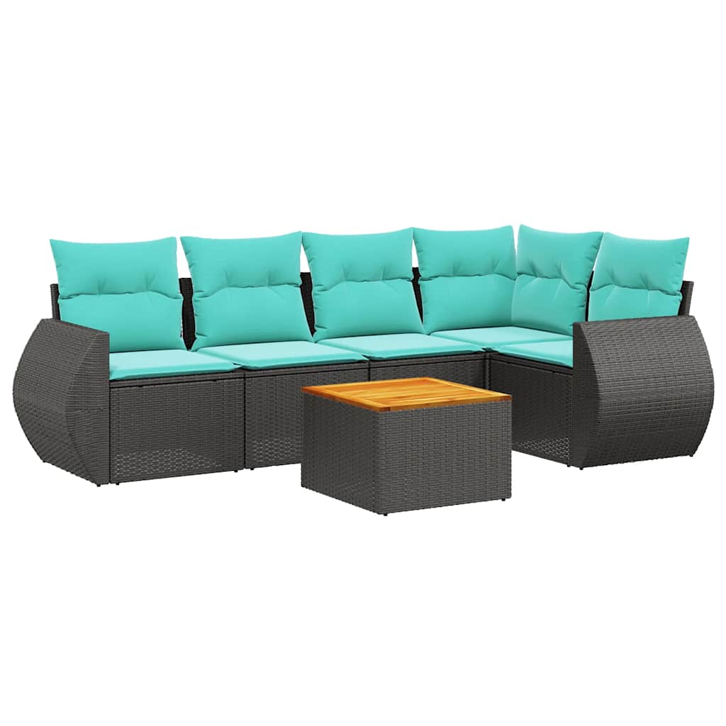 Set Divani da Giardino 6 pz con Cuscini Nero in Polyrattan