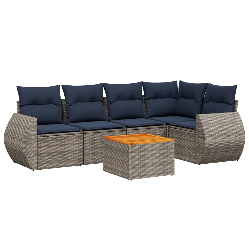 Set Divani da Giardino 6 pz con Cuscini Grigio in Polyrattan