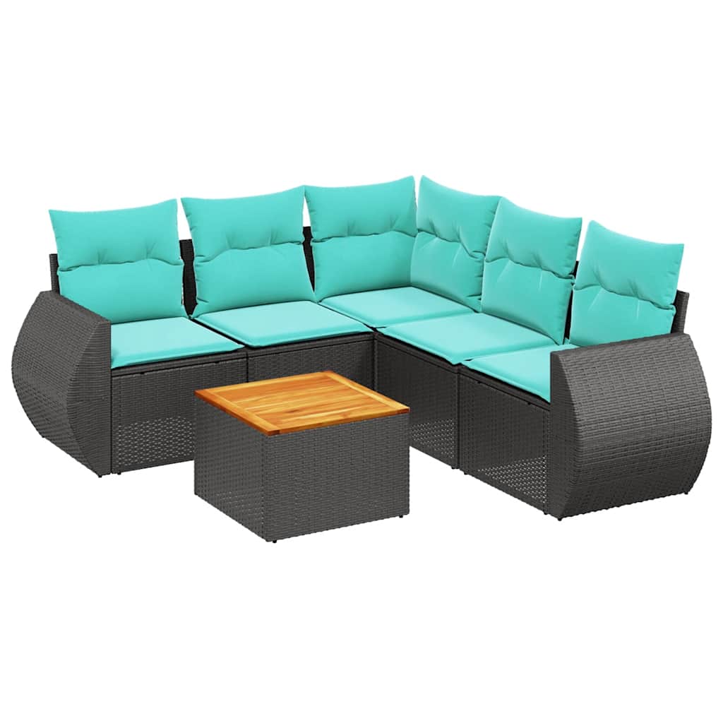 Set Divani da Giardino 6 pz con Cuscini Nero in Polyrattan