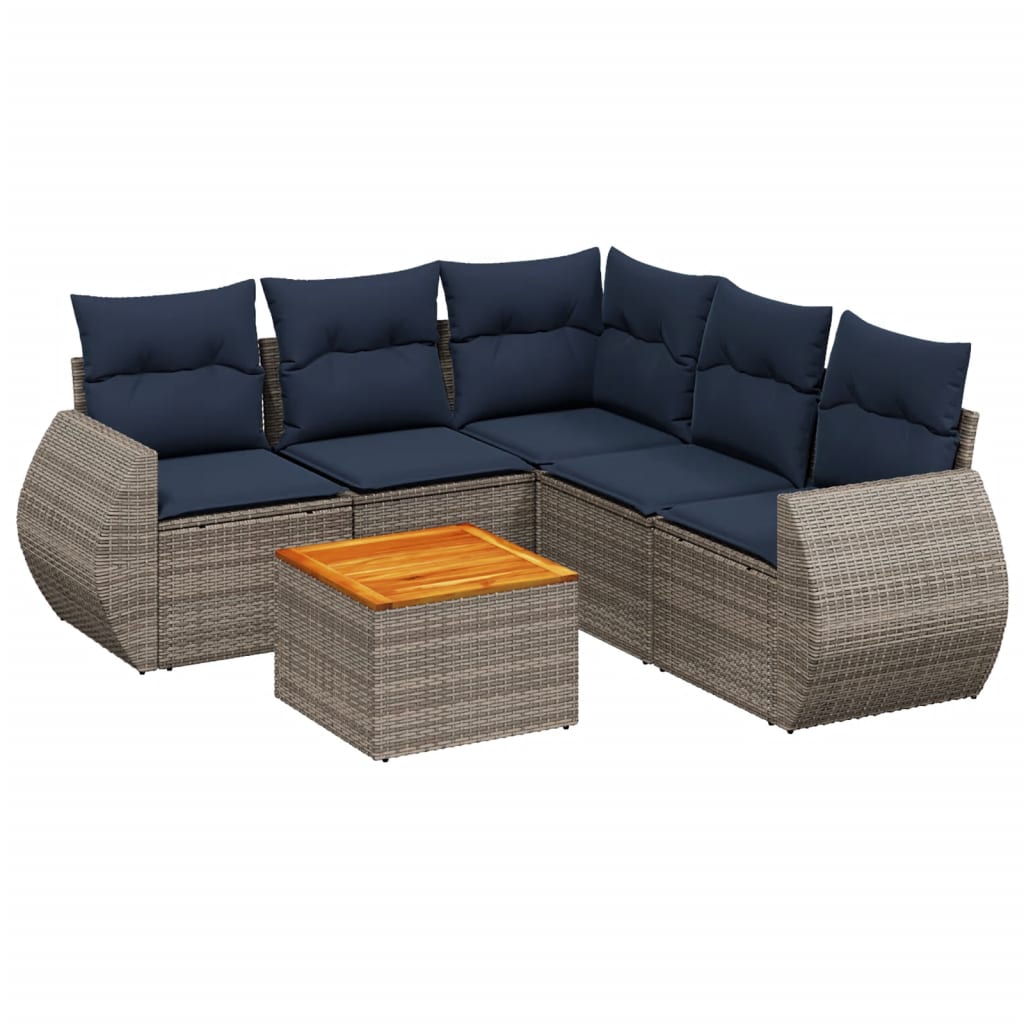 Set Divani da Giardino 6 pz con Cuscini Grigio in Polyrattan