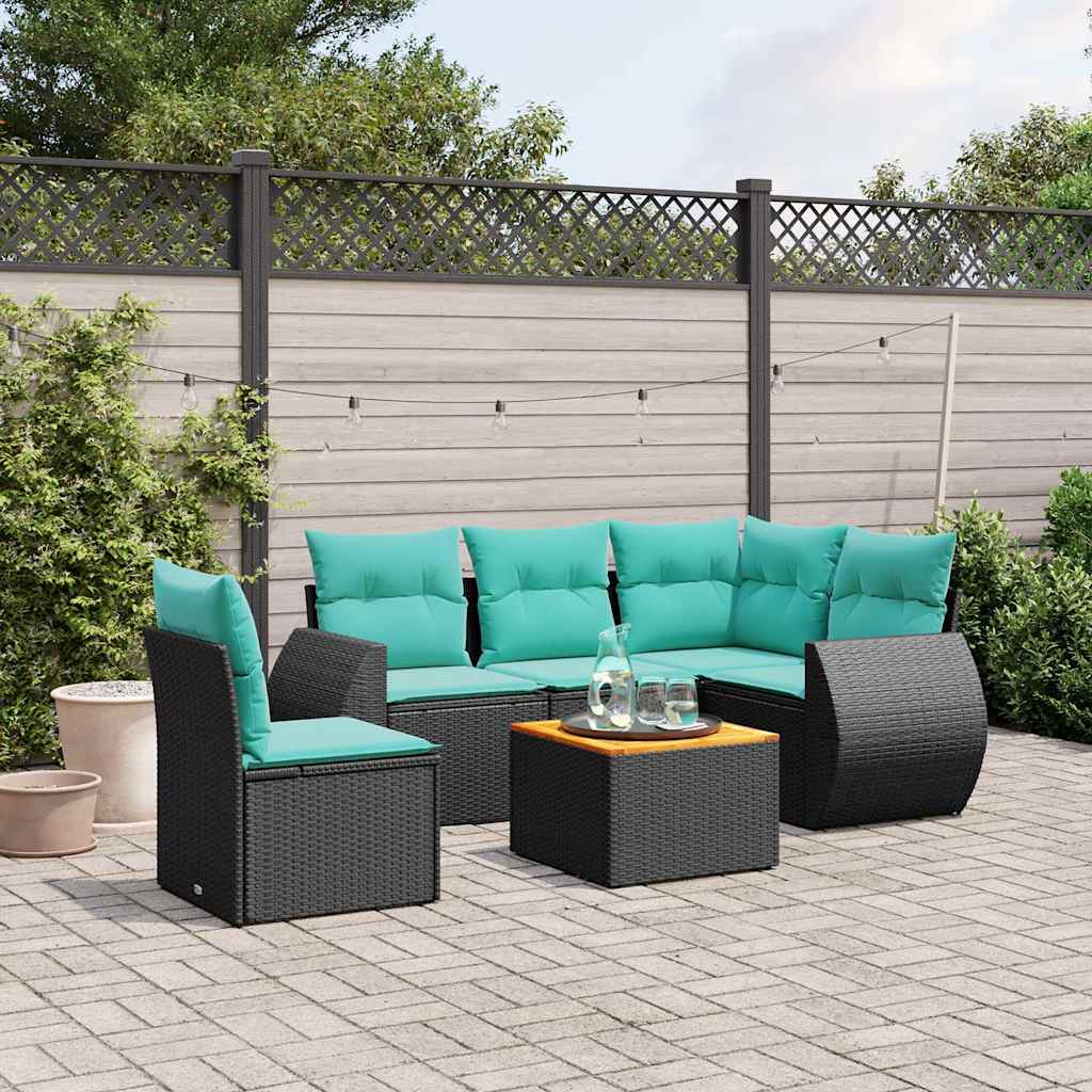 Set Divani da Giardino 6 pz con Cuscini Nero in Polyrattan