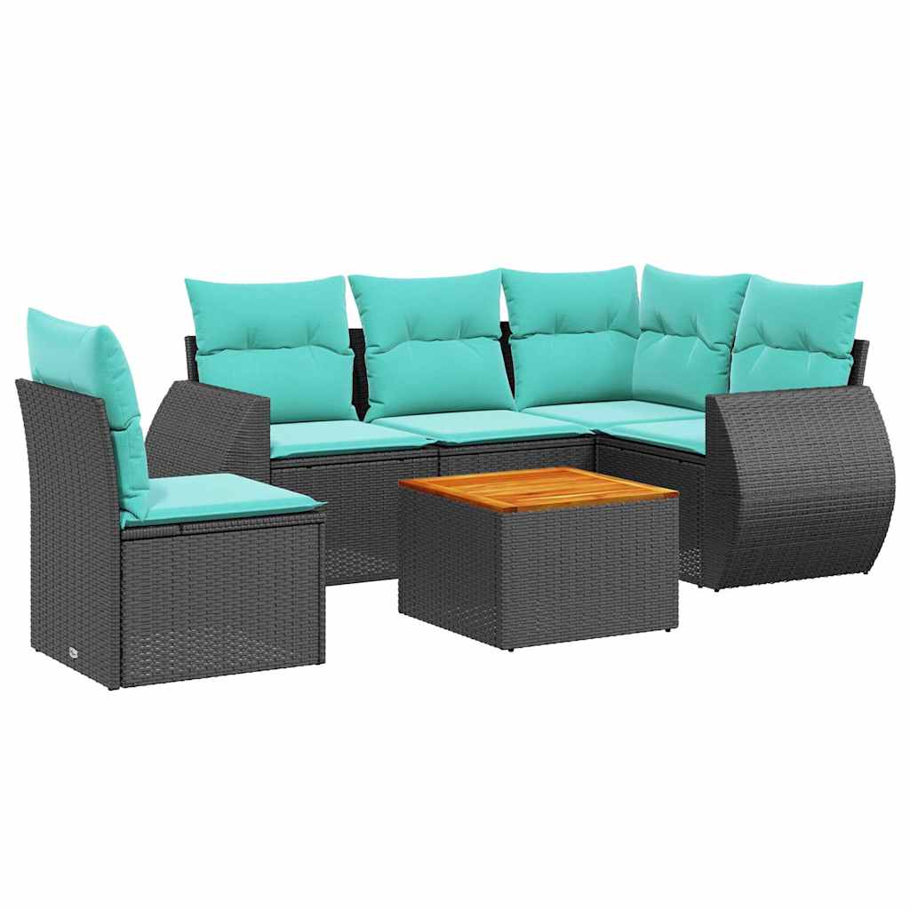 Set Divani da Giardino 6 pz con Cuscini Nero in Polyrattan