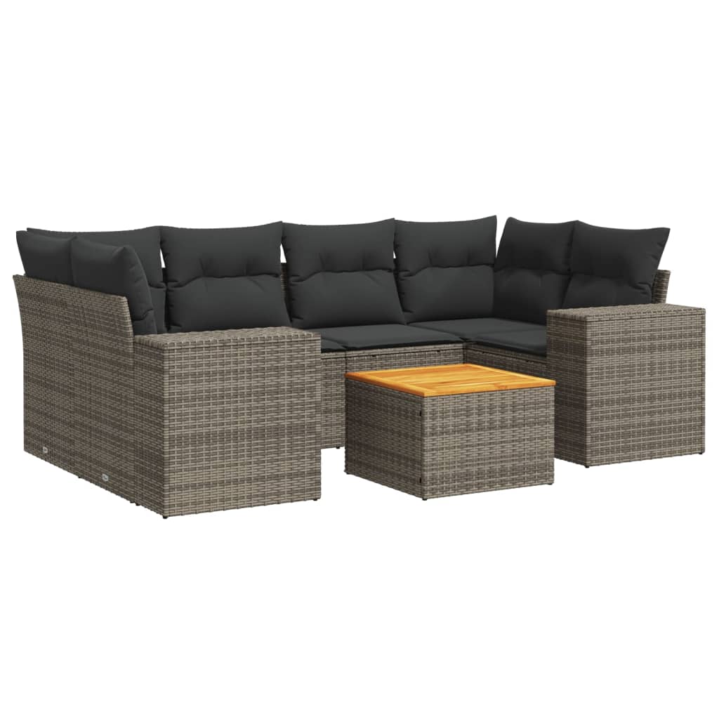 Salotto da Giardino 7 Pezzi in Polyrattan Grigio con Cuscini