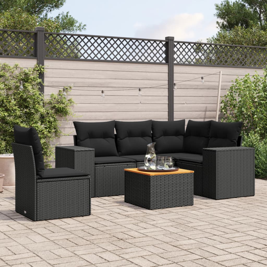 Salotto da giardino 6 pz in rattan PE nero con cuscini sfoderabili 2